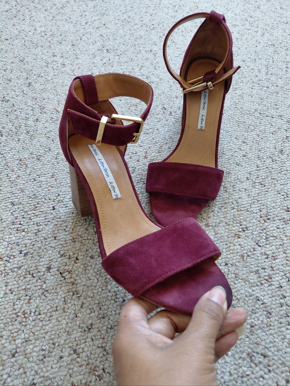 & Other Stories Burgundy Suede Block Heel Sandals